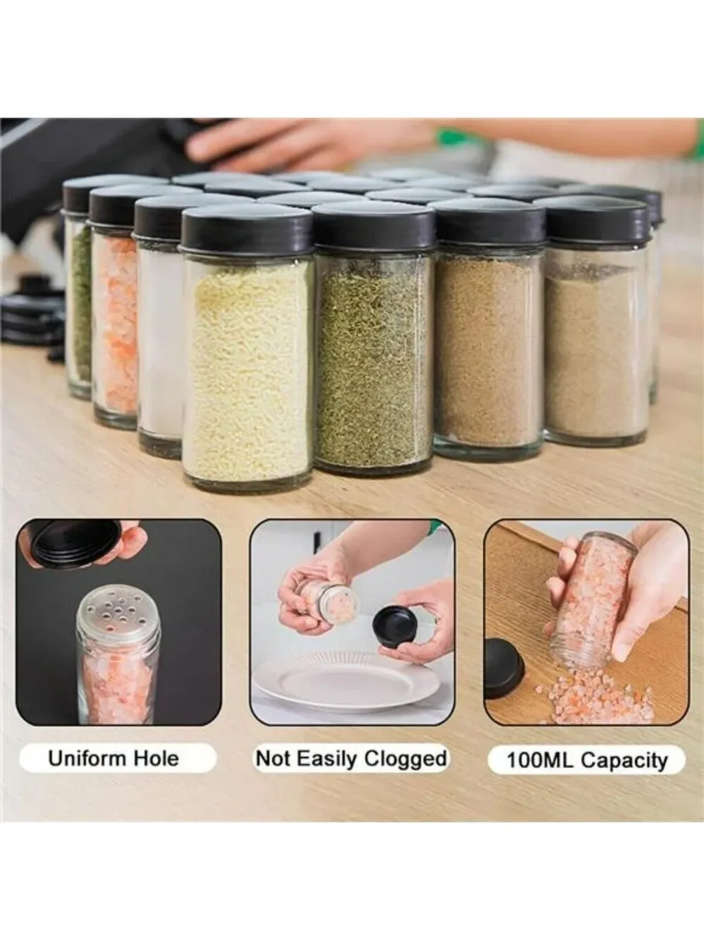 Rotating spice rack with 18 glass jars ferris wheel countertop kitchen organizer